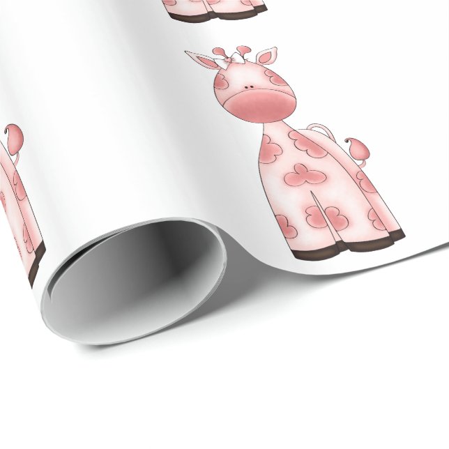 Papel De Presente Girafa bonito do rosa do bebé (Ponta do rolo)