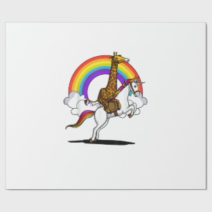Papel De Presente Girafa Cavalgando Unicórnio Magico Arco-Íris Engra