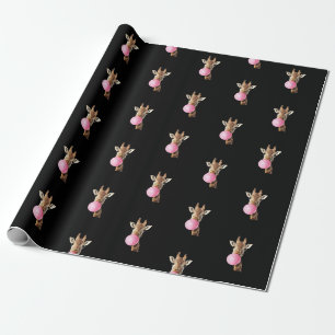 Papel De Presente Girafa Chiclete Rosa Bolha Fofa Amante de Animais