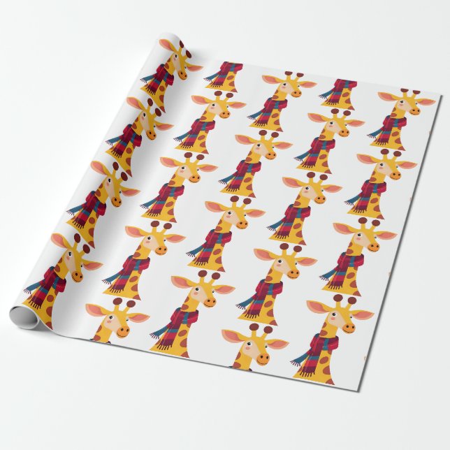 Papel De Presente Girafa com um Design de Cachecol, Impressão de Gir (Desenrolado)