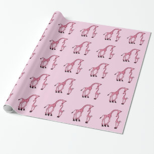 Papel De Presente Girafa cor-de-rosa bonito da mamã & do bebê