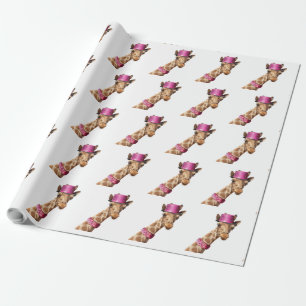 Papel De Presente Girafa de chapéu cor-de-rosa brilhante