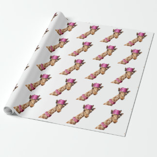 Papel De Presente Girafa de chapéu cor-de-rosa brilhante