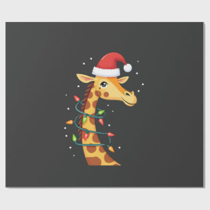 Papel De Presente Girafa de Natal Chapéu do Papai Noel Luzes Girafa