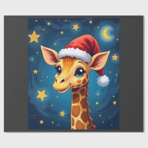 Papel De Presente Girafa de Natal Chapéu do Papai Noel Noite Estrela