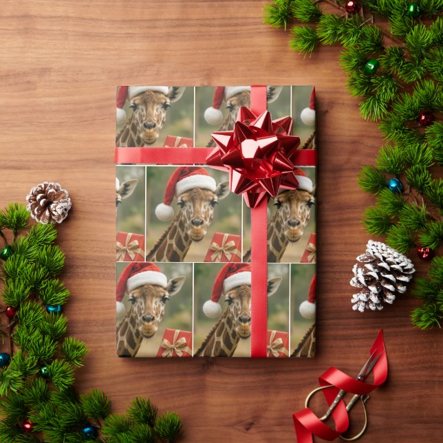 Papel De Presente Girafa de Natal Com Presente de Feriado (Presente de Natal)