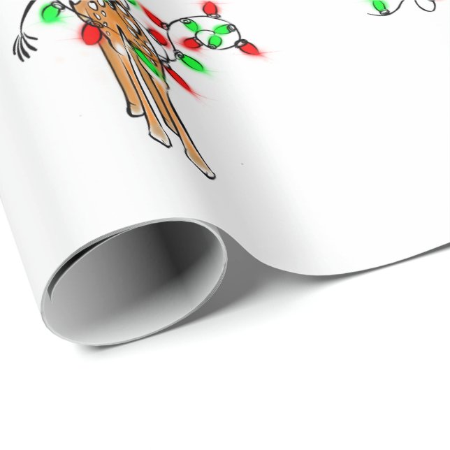 Papel De Presente Girafa de Natal - Luzes vermelhas e verdes cintila (Ponta do rolo)