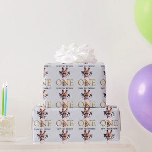 Papel De Presente Girafa de óculos aniversário de um ano chiclete ro