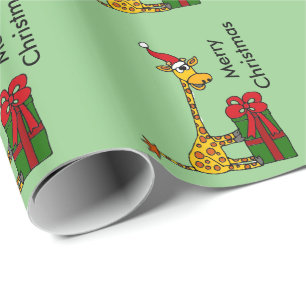 Papel De Presente Girafa engraçado no design do Natal do chapéu do