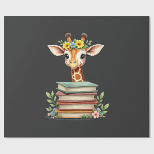 Papel De Presente Girafa Fofa Com Livro Floral Amante De Livros Bibl