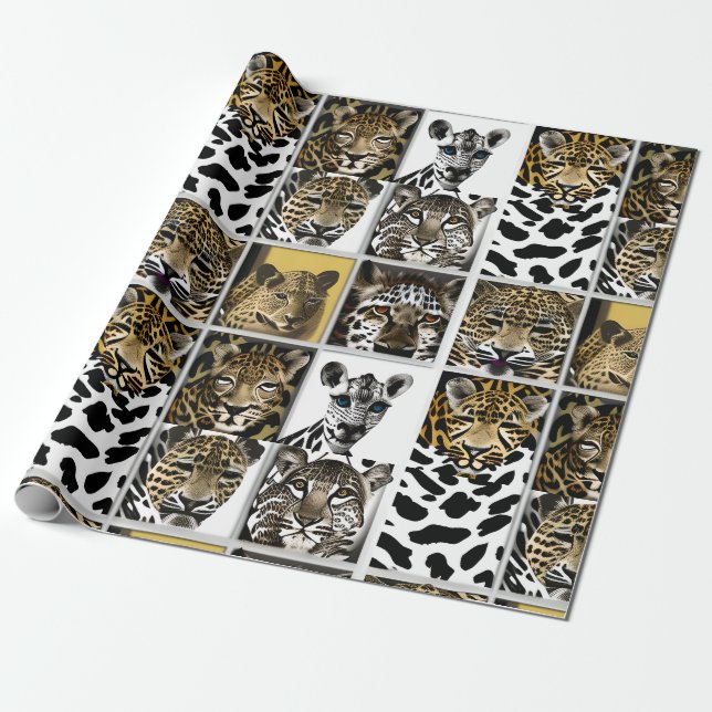 Papel De Presente Girafa, Leopardo e Zebra Stripes e Impressão de pe (Desenrolado)