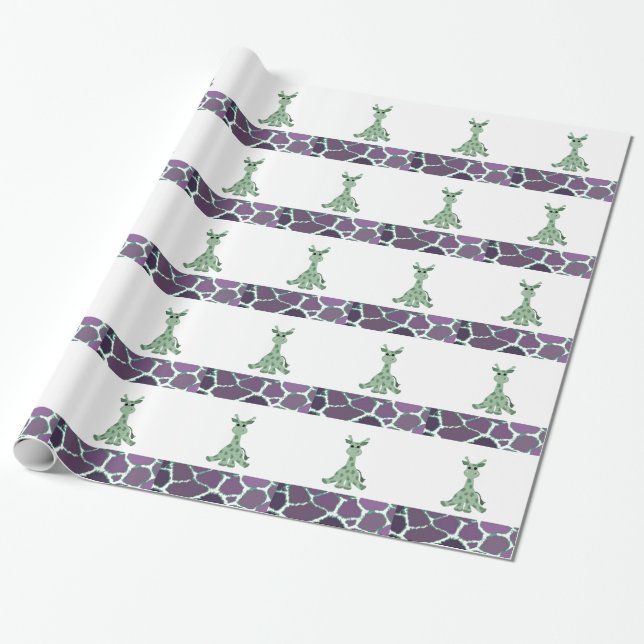 Papel De Presente Girafa Sentada com Estampa de Pelo de Girafa (Desenrolado)