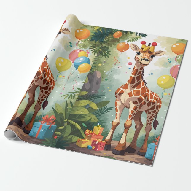 Papel De Presente Girafa sorridente na selva | Papel de enrolamento (Desenrolado)