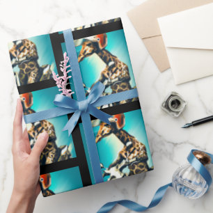 Papel De Presente Girafa Vestindo Capacete em Motocicleta Arte AI Mo