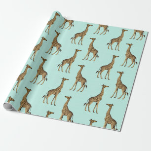Papel De Presente Giraffe Azul e ouro