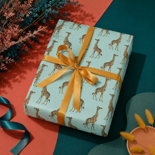 Papel De Presente Giraffe Azul e ouro