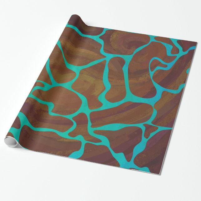 Papel De Presente Giraffe Brown e Teal Impressão (Desenrolado)