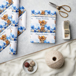 Papel De Presente Giraffe com laço de bolinhas Feliz Aniversário