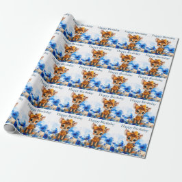 Papel De Presente Giraffe com laço de bolinhas Feliz Aniversário
