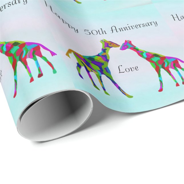 Papel De Presente Giraffe Love 50º Aniversário (Ponta do rolo)