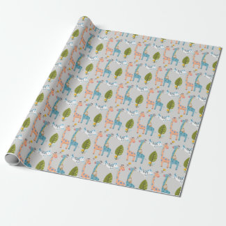 Papel De Presente Giraffe Zebra E Macaco