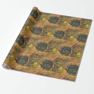 Papel De Presente Girasóis de Van Gogh - Arte Floral Dourada Vintage