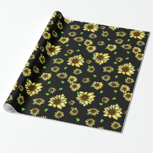 Papel De Presente Girassóis de Vidro Colorido em Preto