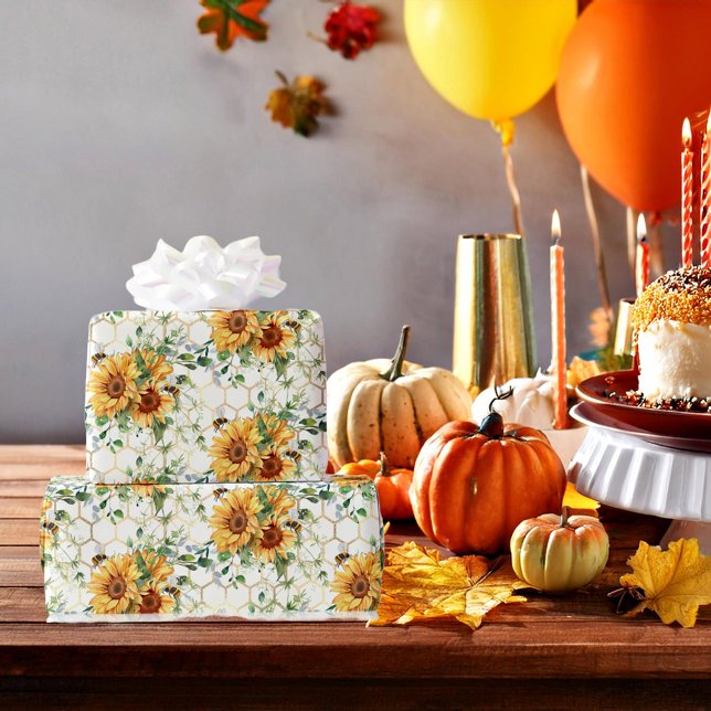 Papel De Presente Girassóis e abelhas que embrulham papel (Criador carregado)