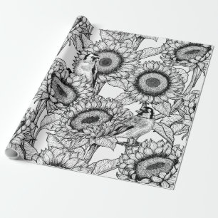 Papel De Presente Girassóis e coxas douradas a preto e branco