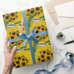 Papel De Presente Girassóis-e-Jardim-Ferramentas-