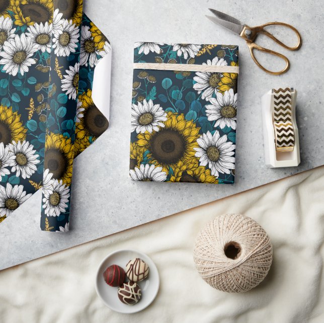 Papel De Presente Girassóis e margaridas, jardim de verão 2 (Artesanato)