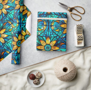 Papel De Presente Girassóis Elegantes Padrão de Vidro Falso Manchado