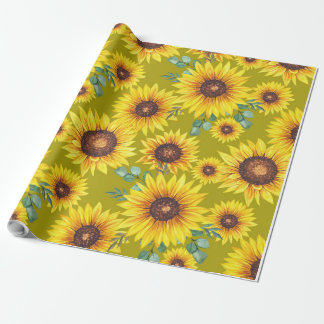 Papel De Presente Girassóis em Fundo Amarelo