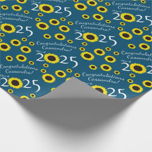 Papel De Presente Girassóis Festa de formatura azul