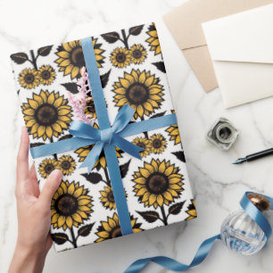 Papel De Presente Girassóis Gráficos em Amarelo e Preto