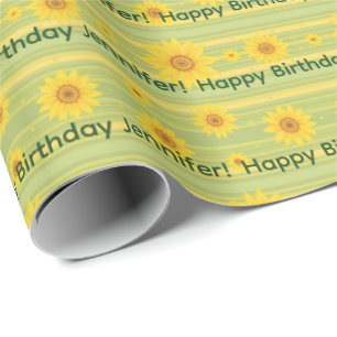 Papel De Presente Girassol Alegre Feliz Aniversário Personalizar Nom