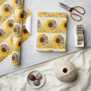 Papel De Presente Girassol Amarelo com Citação Inspiradora