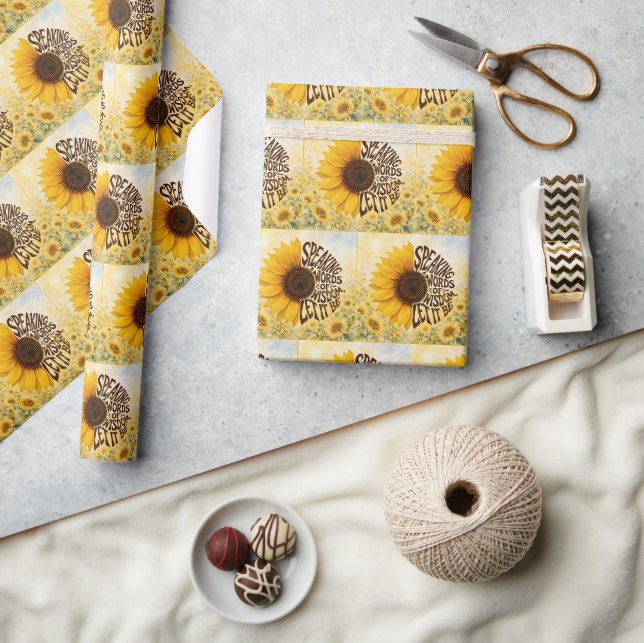 Papel De Presente Girassol Amarelo com Citação Inspiradora (Artesanato)