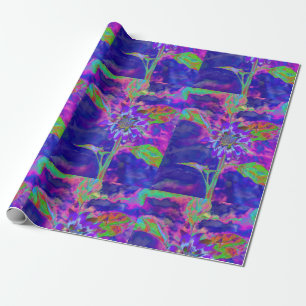 Papel De Presente Girassol azul roxo abstrato retrô funky
