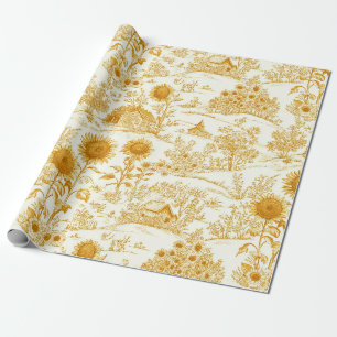 Papel De Presente Girassol Campo Vintage Toile Amarelo (1)