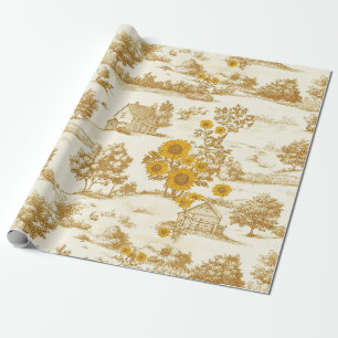 Papel De Presente Girassol Campo Vintage Toile Amarelo (3)