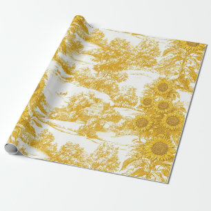 Papel De Presente Girassol Campo Vintage Toile Amarelo (7)