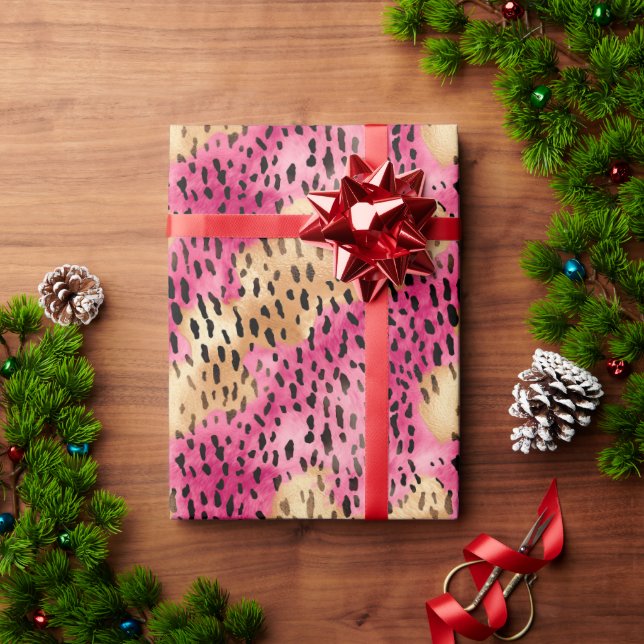 Papel De Presente Girassol Dourado Leopardo Rosa (Presente de Natal)
