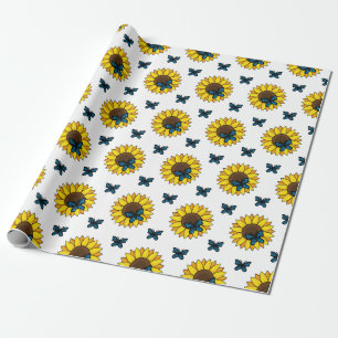 Papel De Presente Girassol e Borboleta Azul