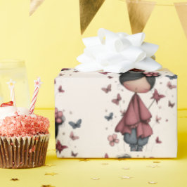Papel De Presente Girl with Magic Wand and Butterflies Pattern