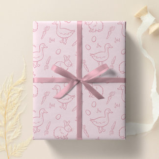 Papel De Presente Girls Easter Cute Bunny Rabbit Goose Girly Spring