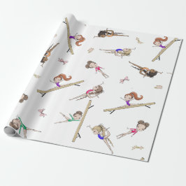 Papel De Presente Girls Gymnastics Pink Purple Rainbow Patterno