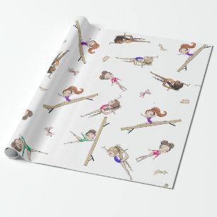 Papel De Presente Girls Gymnastics Pink Purple Rainbow Patterno