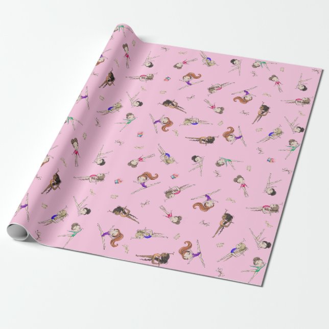Papel De Presente Girls Gymnastics Pink Purple Rainbow Wrap (Desenrolado)