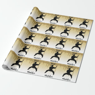 Papel De Presente Girls Karate Stance Glitter Dribler Ombre Dourado